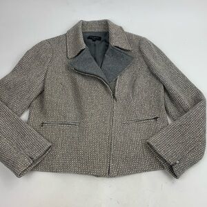 Talbots Wool Tweed Blazer Jacket Size 12 Zip up Gray Creme Sparkle Lined crop
